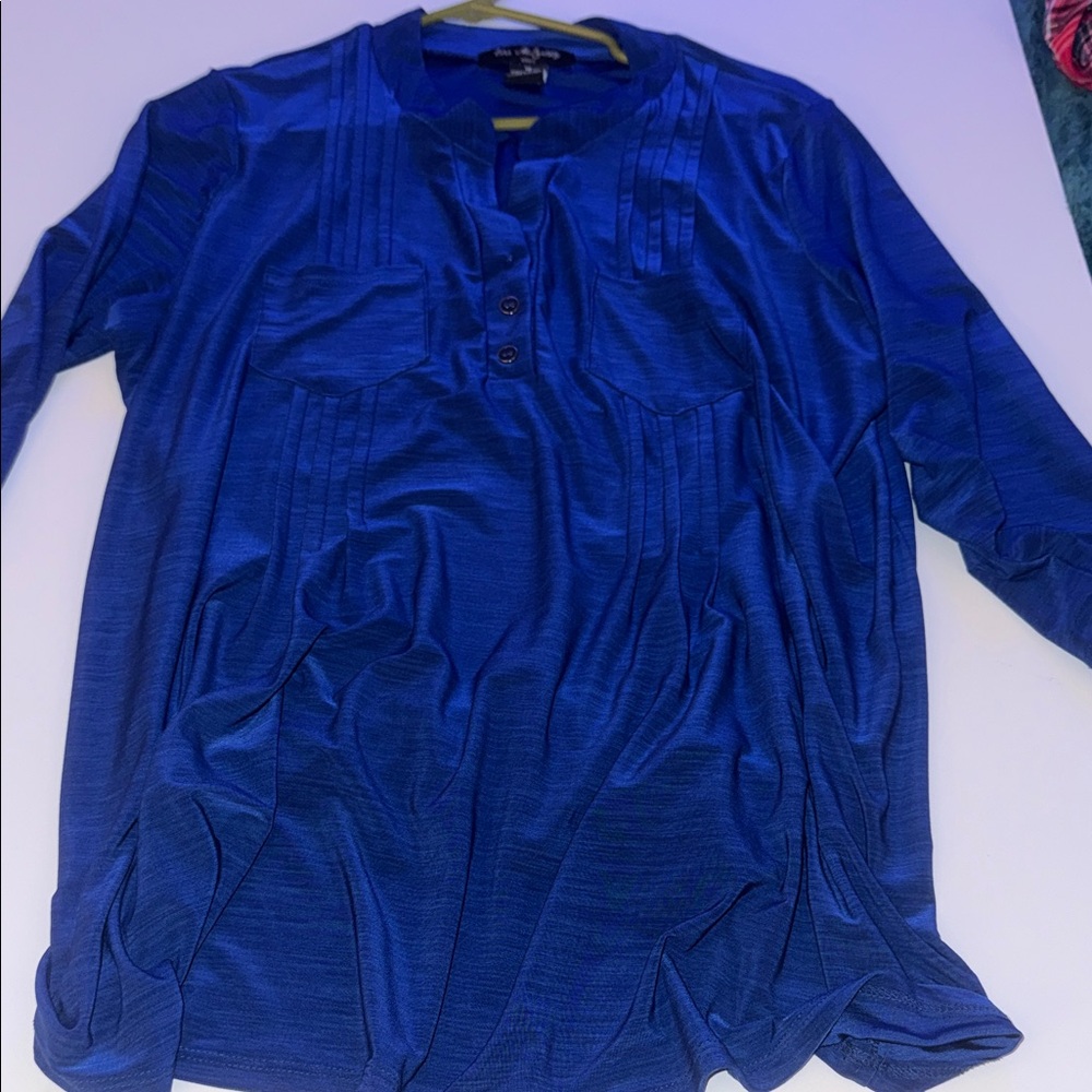 Women’s Royal Blue Pintuck Henley Blouse - Unbranded